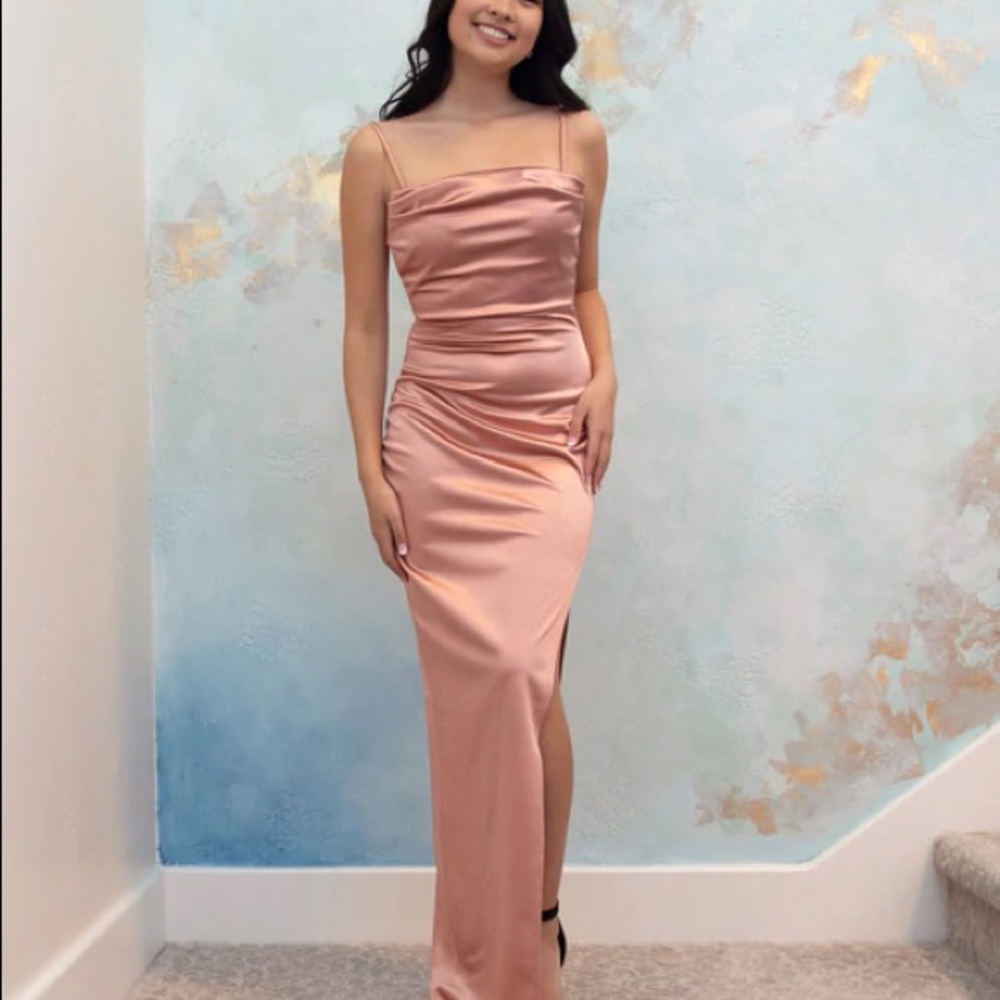 LOLA HIGH SLIT SATIN DRESS